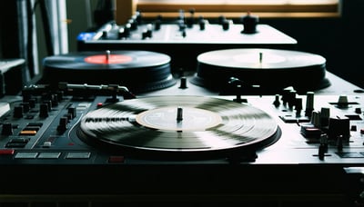 Vinyl records and studio equipment